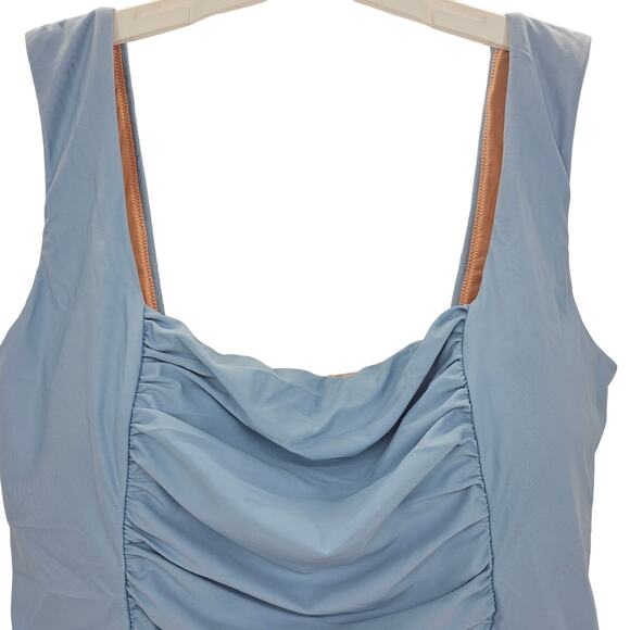 J. Crew Womans size 22 Ruched Square Neck One Piece Swimsuit Cheeky Blue NEW - Picture 2 of 8